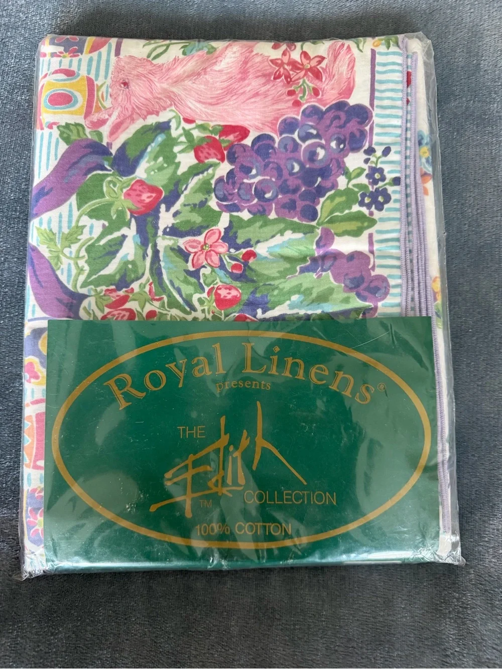 NWT Royal Linens Easter Tablecloth Floral Cotton Bunny Purple Green 60x102